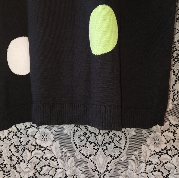 Quacker Factory black cardigan green and white polka dot sequins 100% cotton - Picture 5 of 8